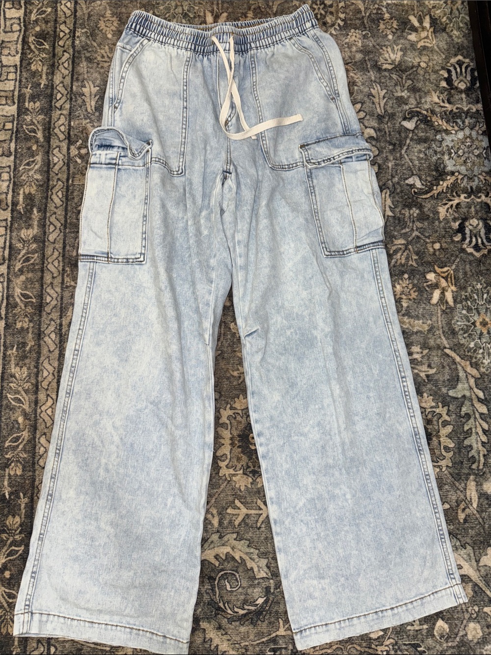 Light Wash Denim Cargo Jeans
